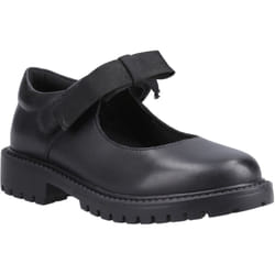 ) Hush Puppies Astrid Bow Leather Girls's Black Shoes - Black, 12 (Adults'