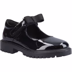 ) Hush Puppies Astrid Bow Leather Girls's Black Shoes - Black, 12 (Adults'