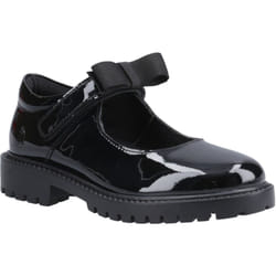 ) Hush Puppies Astrid Bow Leather Girls's Black Shoes - Black, 12 (Adults'