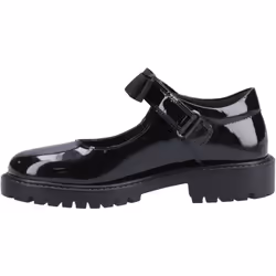 ) Hush Puppies Astrid Bow Leather Girls's Black Shoes - Black, 12 (Adults'