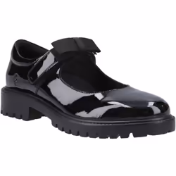 ) Hush Puppies Astrid Bow Leather Girls's Black Shoes - Black, 3 (Adults'