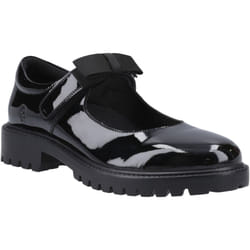 ) Hush Puppies Astrid Bow Leather Girls's Black Shoes - Black, 6 (Adults'