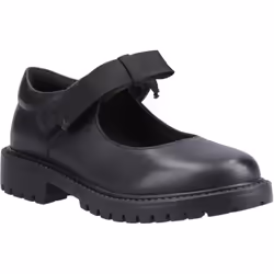 ) Hush Puppies Astrid Bow Leather Girls's Black Shoes - Black, 5 (Adults'