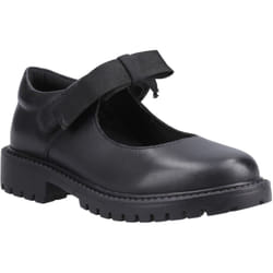 ) Hush Puppies Astrid Bow Leather Girls's Black Shoes - Black, 6 (Adults'