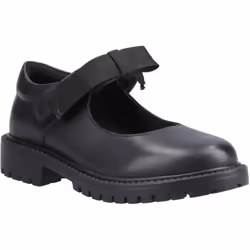 ) Hush Puppies Astrid Bow Leather Girls's Black Shoes - Black, 7 (Adults'