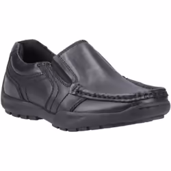 ) Hush Puppies Morgan Leather Boys's Black Loafers - Black, 1 (Adults'