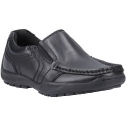 ) Hush Puppies Morgan Leather Boys's Black Loafers - Black, 6 (Adults'