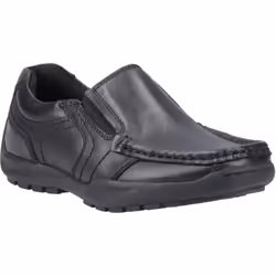 ) Hush Puppies Morgan Leather Boys's Black Loafers - Black, 8 (Adults'