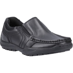 ) Hush Puppies Morgan Leather Boys's Black Loafers - Black, 8 (Adults'