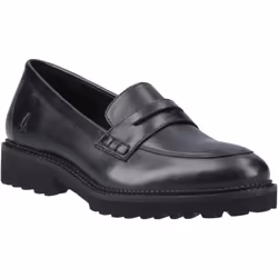 ) Hush Puppies Grazia Leather Girls's Black Loafers - Black, 3 (Adults'