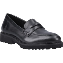 ) Hush Puppies Grazia Leather Girls's Black Loafers - Black, 3 (Adults'