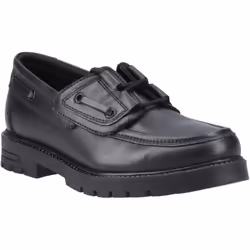 ) Hush Puppies Lucy Leather Girls's Black Boat Shoes - Black, 12 (Adults'