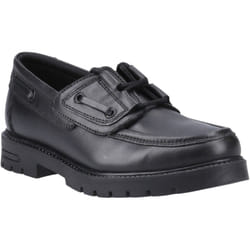 ) Hush Puppies Lucy Leather Girls's Black Boat Shoes - Black, 1 (Adults'