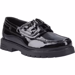 ) Hush Puppies Lucy Leather Girls's Black Boat Shoes - Black, 10 (Adults'