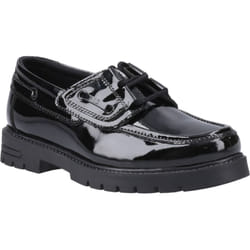 ) Hush Puppies Lucy Leather Girls's Black Boat Shoes - Black, 12 (Adults'