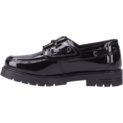 ) Hush Puppies Lucy Leather Girls's Black Boat Shoes - Black, 13 (Adults'