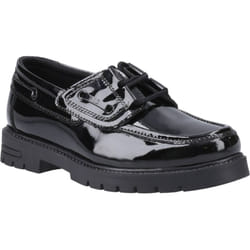 ) Hush Puppies Lucy Leather Girls's Black Boat Shoes - Black, 3 (Adults'
