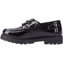 ) Hush Puppies Lucy Leather Girls's Black Boat Shoes - Black, 3 (Adults'