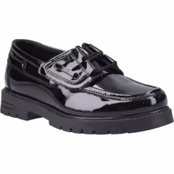 ) Hush Puppies Lucy Leather Girls's Black Boat Shoes - Black, 7 (Adults'