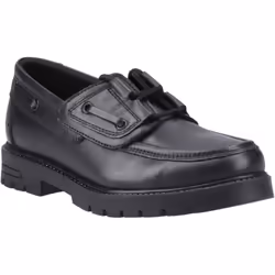 ) Hush Puppies Lucy Leather Girls's Black Boat Shoes - Black, 5 (Adults'
