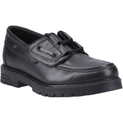 ) Hush Puppies Lucy Leather Girls's Black Boat Shoes - Black, 7 (Adults'