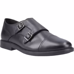 ) Hush Puppies Tim Monk Leather Boys's Black Shoes - Black, 3 (Adults'