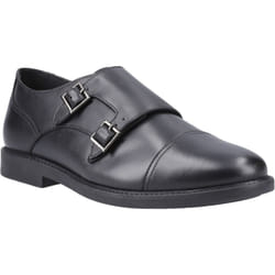 ) Hush Puppies Tim Monk Leather Boys's Black Shoes - Black, 4 (Adults'