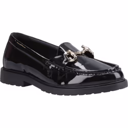 ) Hush Puppies Verity Patent Snaffle Leather Women's Black Loafers - Black, 6 (Adults'