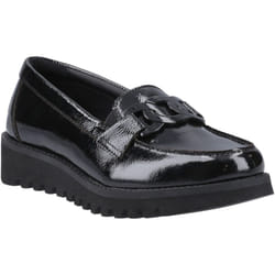 ) Hush Puppies Francis Loafer Patent Leather Girls's Black Loafers - Black, 6 (Adults'