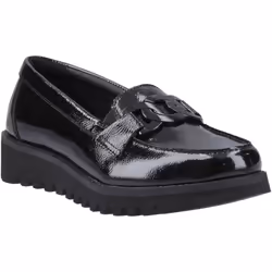 ) Hush Puppies Francis Loafer Patent Leather Girls's Black Loafers - Black, 8 (Adults'