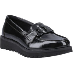 ) Hush Puppies Francis Loafer Patent Leather Girls's Black Loafers - Black, 3 (Adults'