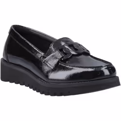 ) Hush Puppies Francis Loafer Patent Leather Girls's Black Loafers - Black, 4 (Adults'