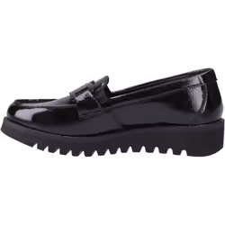 ) Hush Puppies Francis Loafer Patent Leather Girls's Black Loafers - Black, 4 (Adults'