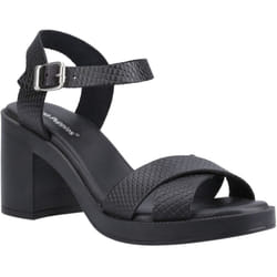 ) Hush Puppies Georgia Leather Women's Black/Snake Sandals - Black, 6 (Adults'