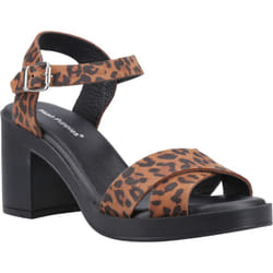 ) Hush Puppies Georgia Leather Women's Leopard Sandals - Brown, 7 (Adults'