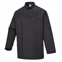 Portwest Mens Suffolk Long-Sleeved Chef Jacket - XS, Black