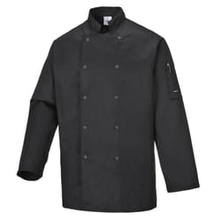 Portwest Mens Suffolk Long-Sleeved Chef Jacket - S, Black
