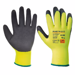 Portwest Unisex Adult A140 Thermal Latex Grip Gloves - XS, Black