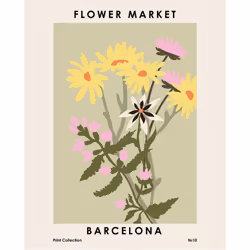 Pyramid International Barcelona Flower Market Print - 30cm x 40cm, Green/Yellow/Pink
