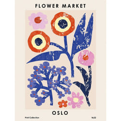 Pyramid International Flower Market Oslo Print - 40cm x 30cm, Blue/Red/Pink