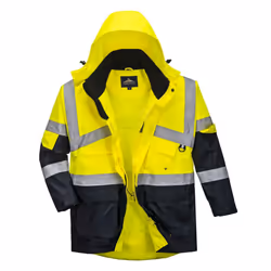 Portwest Mens Contrast Hi-Vis Waterproof Jacket - M, Yellow/Navy