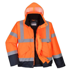 Portwest Mens S266 Contrast Hi-Vis Safety Bomber Jacket - S, Orange/Navy