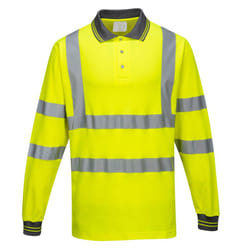 Portwest Mens S271 Hi-Vis Long-Sleeved Polo Shirt - L, Yellow