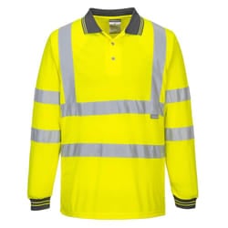 Portwest Mens S277 Hi-Vis Long-Sleeved Polo Shirt - L, Yellow