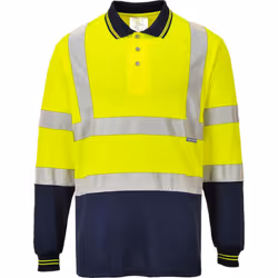 Portwest Mens S279 Contrast Hi-Vis Long-Sleeved Polo Shirt - XS, Yellow/Navy