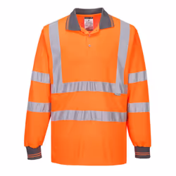 Portwest Mens Hi-Vis Long-Sleeved Safety Polo Shirt - M, Orange