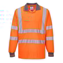 Portwest Mens Hi-Vis Long-Sleeved Safety Polo Shirt - M, Orange