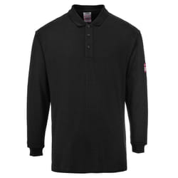 Portwest Mens Flame Resistant Anti-Static Long-Sleeved Polo Shirt - M, Black