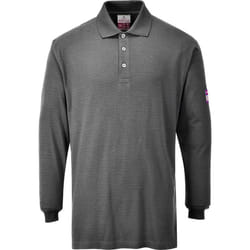 Portwest Mens Flame Resistant Anti-Static Long-Sleeved Polo Shirt - M, Grey