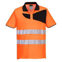 Portwest Mens PW2 Cotton Hi-Vis Safety Polo Shirt - L, Orange/Black